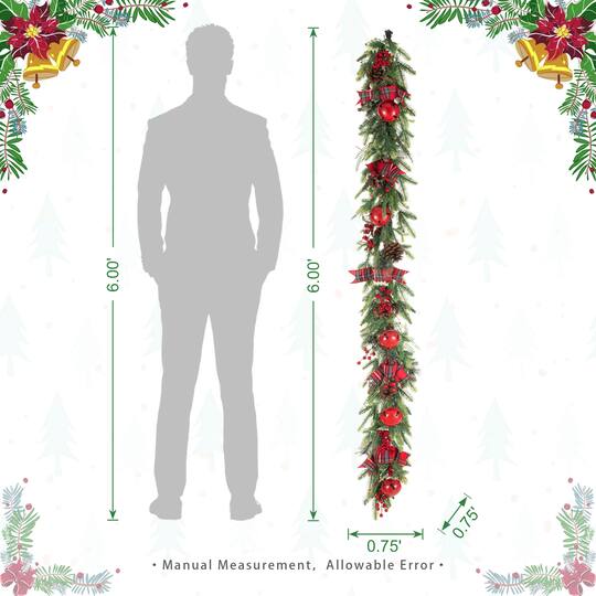 Glitzhome® 6ft. Christmas Bell Pinecone & Berry Bow Garland